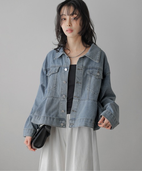 AMELY(エミリー)の「ペプラムデニムジャケット(デニムジャケット・レディース・ライトブルー/グレー/ブルー・フリー)」の2枚目の写真