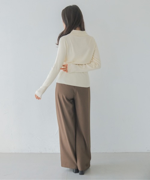 HER CLOSET（ハークローゼット）の「【HER CLOSET】大人のポロリブニット RIB KNIT POLO TOP（ニット/セーター・レディース・オフホワイト/グレイッシュベージュ/ブラック・MEDIUM）」の5枚目の写真