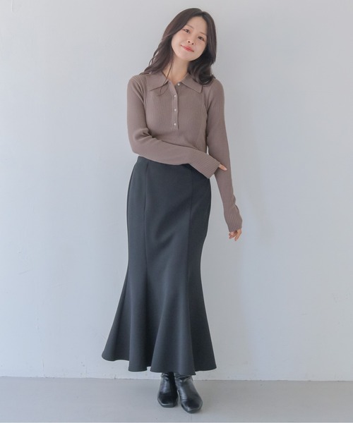 HER CLOSET（ハークローゼット）の「【HER CLOSET】大人のポロリブニット RIB KNIT POLO TOP（ニット/セーター・レディース・オフホワイト/グレイッシュベージュ/ブラック・MEDIUM）」の20枚目の写真