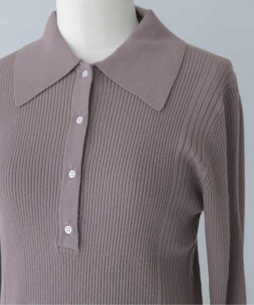 HER CLOSET（ハークローゼット）の「【HER CLOSET】大人のポロリブニット RIB KNIT POLO TOP（ニット/セーター・レディース・オフホワイト/グレイッシュベージュ/ブラック・MEDIUM）」の13枚目の写真