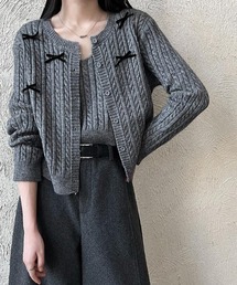 リボンデコレーションのツーピースニットカーディガン