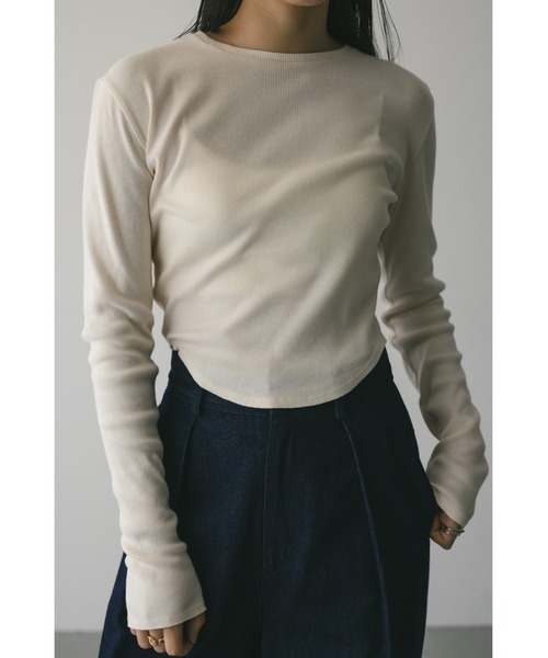 STYLEMIXER（スタイルミキサー）の「ヘムラウンドリブトップ（Tシャツ/カットソー・レディース・杢グレー/アイボリー/ブラック・FREE）」の2枚目の写真