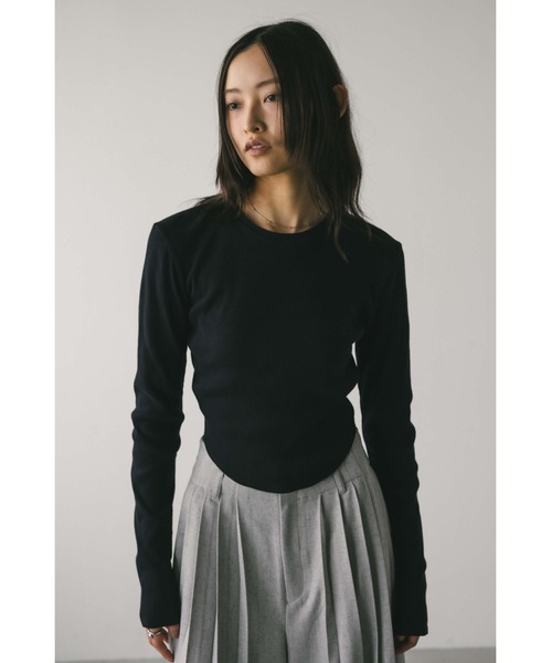 STYLEMIXER（スタイルミキサー）の「ヘムラウンドリブトップ（Tシャツ/カットソー・レディース・杢グレー/アイボリー/ブラック・FREE）」の3枚目の写真