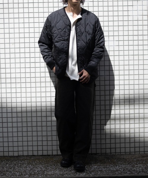 UNIVERSAL OVERALL（ユニバーサルオーバーオール）の「QUILT JACKET / キルトジャケット / キルティングジャケット（ノーカラーコート・メンズ・エメラルド/ブラック・M/L）」の2枚目の写真