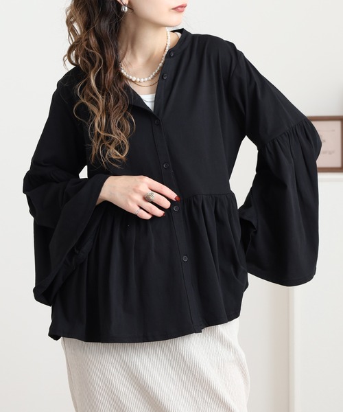 atONE(アットワン)の「ペプラムギャザーブラウス風カットソー(Tシャツ/カットソー・レディース・チャコールグレー/ブラック・M-L/4L~5L/LL~3L)」の3枚目の写真