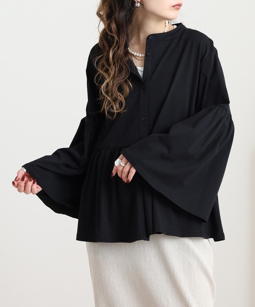atONE(アットワン)の「ペプラムギャザーブラウス風カットソー(Tシャツ/カットソー・レディース・チャコールグレー/ブラック・M-L/4L~5L/LL~3L)」の5枚目の写真