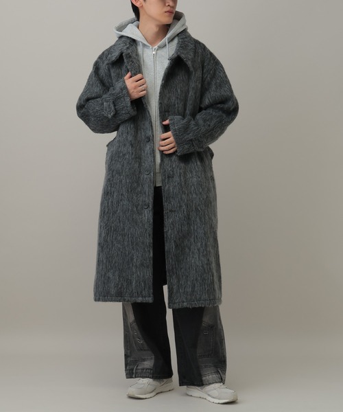 LAND MUSEUM（ランドミュージアム）の「【UNISEX】LAND MUSEUM／ステンカラーシャギーコート（ステンカラーコート・メンズ・チャコール/ブラウン・LARGE/MEDIUM）」の21枚目の写真