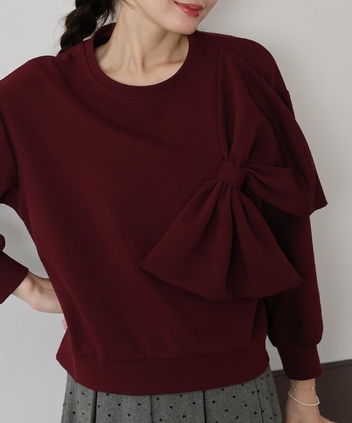 BLUEEAST（ブルーイースト）の「リボンスウェットトップス（スウェット・レディース・ボルドー/ブラック/グレー・MEDIUM）」の13枚目の写真
