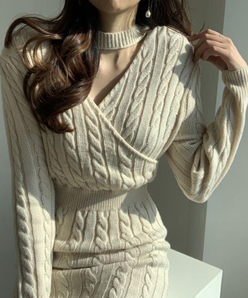 セール】前後2WAYケーブル編みスリットニットワンピース（ワンピース