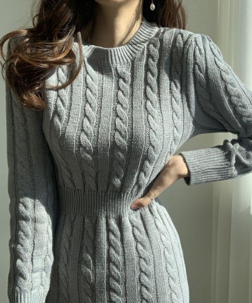 セール】前後2WAYケーブル編みスリットニットワンピース（ワンピース