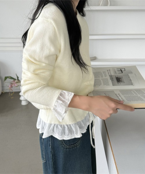 ReRe（リリ）の「フリルレイヤード風カーディガン（カーディガン/ボレロ・レディース・ブラック/オフホワイト/ワインレッド/パープル・FREE）」の6枚目の写真