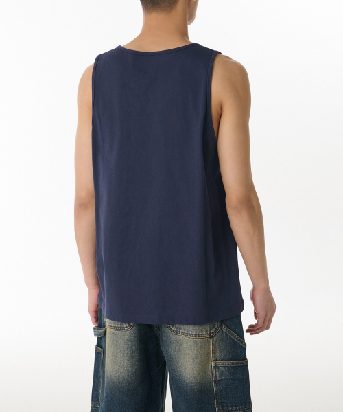 MUSINSA STANDARD（ムシンサスタンダード）の「スcoopネックスリーブレストップ[ネイビー]（Tシャツ/カットソー・メンズ・その他・SMALL/MEDIUM/LARGE/X-LARGE/XX-LARGE/XXX-LARGE）」の2枚目の写真