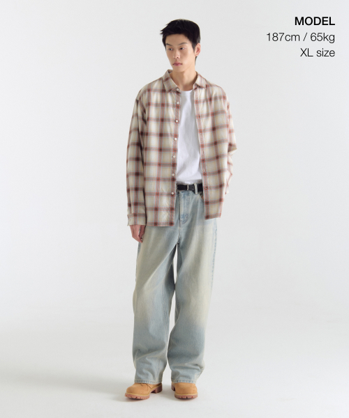MUSINSA STANDARD（ムシンサスタンダード）の「リラックスドオンブレチェックシャツ[ベージュ/オレンジ]（シャツ/ブラウス・メンズ・その他・SMALL/MEDIUM/LARGE/X-LARGE/XX-LARGE）」の2枚目の写真