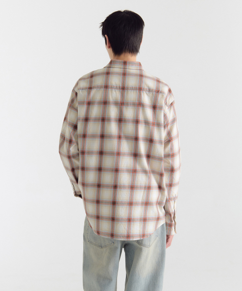 MUSINSA STANDARD（ムシンサスタンダード）の「リラックスドオンブレチェックシャツ[ベージュ/オレンジ]（シャツ/ブラウス・メンズ・その他・SMALL/MEDIUM/LARGE/X-LARGE/XX-LARGE）」の3枚目の写真
