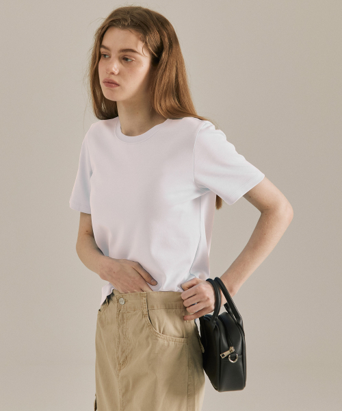 BASIC HOUSE（ベーシックハウス）の「[2PACK] レディース プレミアムコットン40番手 半袖Tシャツ(3カラー)（Tシャツ/カットソー・レディース・ホワイト/ブラック/グレー・90/100/85/95）」の4枚目の写真