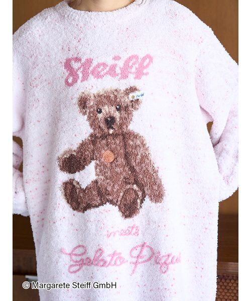 ジェラートピケ　販路限定　steiff ワンピース　ピンク　クマ Steiff】パウダーネップジャガードワンピース（ルームウェア/パジャマ