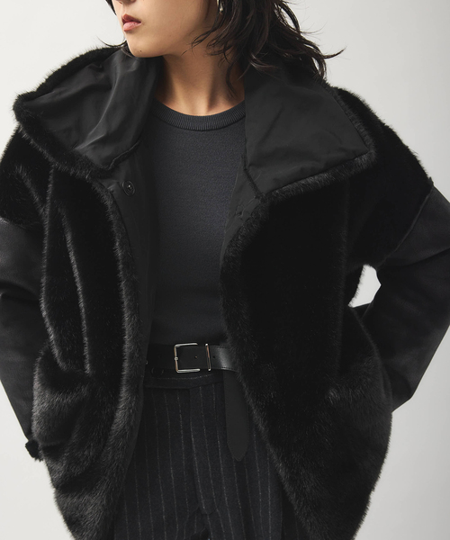 collection PRIVEE?(コレクションプリヴェ)の「【COLLECTION PRIVEE?】 WOMAN ECO-SHEARLING JA:ジャケット(その他アウター・レディース・ブラック・44/42)」の4枚目の写真