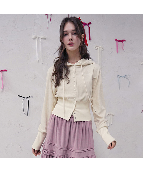 Vivacious(ビバシャス)の「Serena Snap Hoody Zip-up_4Colors(パーカー・レディース・グレー/ブラック/ピンク/アイボリー・SMALL/MEDIUM)」の2枚目の写真