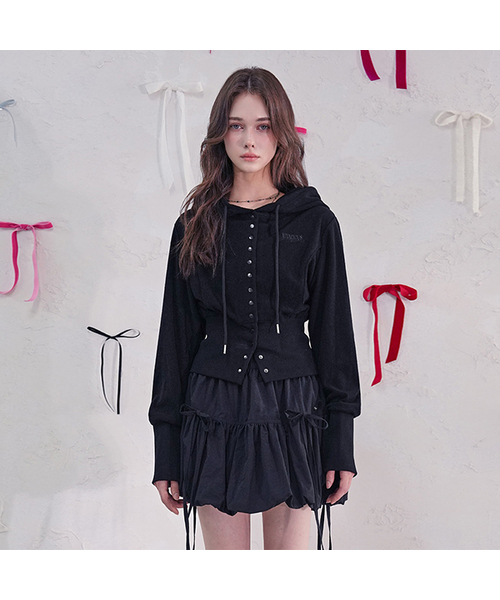 Vivacious(ビバシャス)の「Serena Snap Hoody Zip-up_4Colors(パーカー・レディース・グレー/ブラック/ピンク/アイボリー・SMALL/MEDIUM)」の1枚目の写真