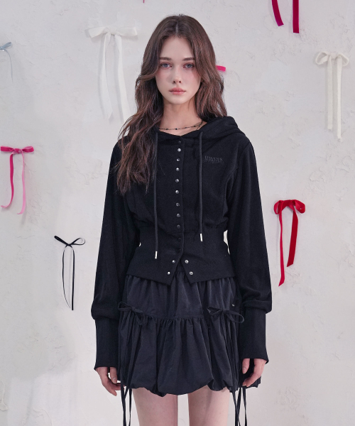 Vivacious(ビバシャス)の「Serena Snap Hoody Zip-up_4Colors(パーカー・レディース・グレー/ブラック/ピンク/アイボリー・SMALL/MEDIUM)」の8枚目の写真
