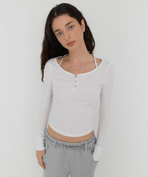 ROMY HALTER LAYERED BUTTON T - WHITE