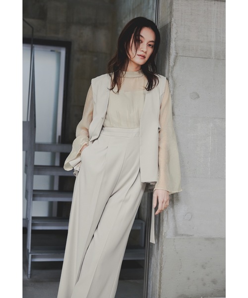 サイドベルトジレオールインワンセットアップ 2点セット パンツスーツ