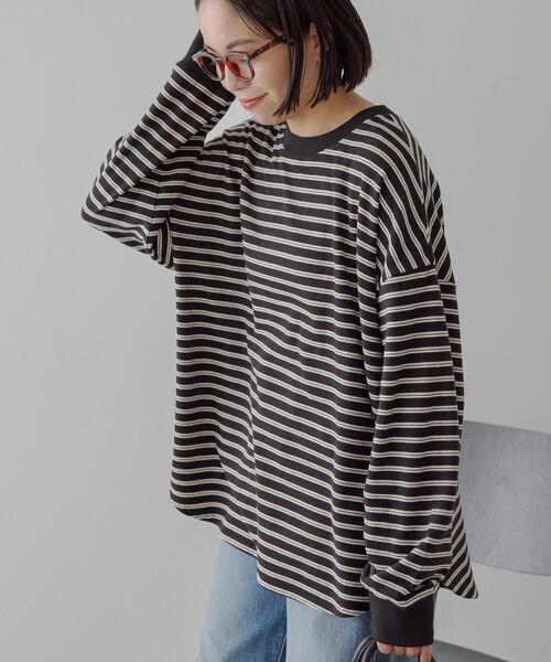 AMERICAN HOLIC(アメリカンホリック)の「ソフトタッチボーダープルオーバー(Tシャツ/カットソー・レディース・ブラウン/アイボリー/ブラック・L/M)」の3枚目の写真