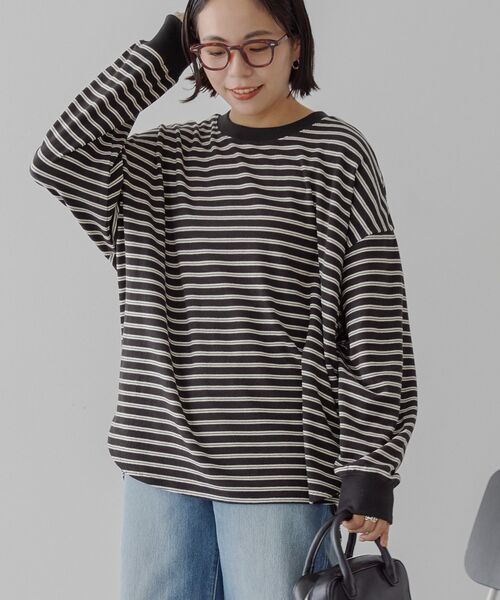 AMERICAN HOLIC(アメリカンホリック)の「ソフトタッチボーダープルオーバー(Tシャツ/カットソー・レディース・ブラウン/アイボリー/ブラック・L/M)」の5枚目の写真