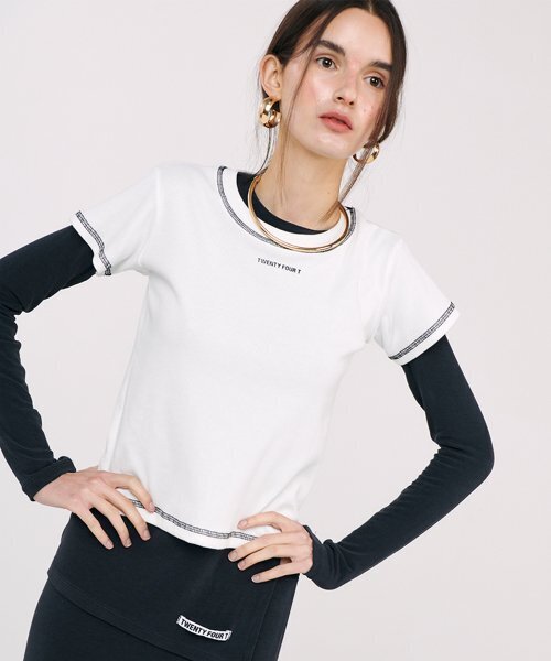 TWENTY FOUR T(トゥエンティフォーティ)の「ロゴステッチTシャツホワイト(Tシャツ/カットソー・レディース・その他・FREE)」の3枚目の写真