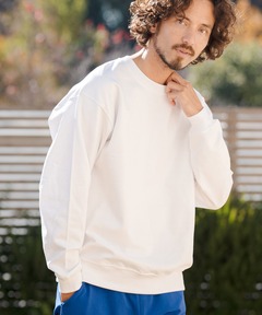 梨地クルーネックハーフジップ長袖カットソー（Tシャツ/カットソー 
