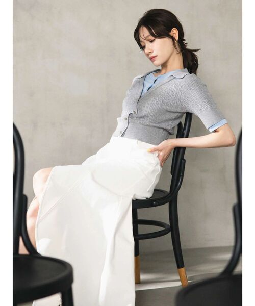 MERCURYDUO（マーキュリーデュオ）の「デニムイレギュラーヘムフレアスカート（スカート・レディース・ライトブルー/オフホワイト・MEDIUM/SMALL）」の3枚目の写真