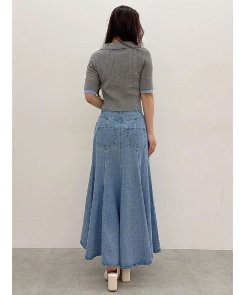 MERCURYDUO（マーキュリーデュオ）の「デニムイレギュラーヘムフレアスカート（スカート・レディース・ライトブルー/オフホワイト・MEDIUM/SMALL）」の8枚目の写真