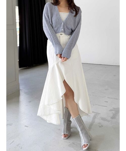 MERCURYDUO（マーキュリーデュオ）の「デニムイレギュラーヘムフレアスカート（スカート・レディース・ライトブルー/オフホワイト・MEDIUM/SMALL）」の17枚目の写真