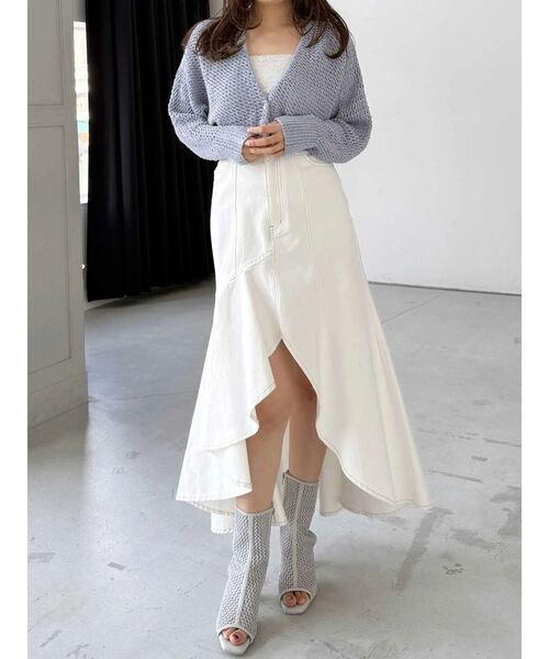 MERCURYDUO（マーキュリーデュオ）の「デニムイレギュラーヘムフレアスカート（スカート・レディース・ライトブルー/オフホワイト・MEDIUM/SMALL）」の18枚目の写真