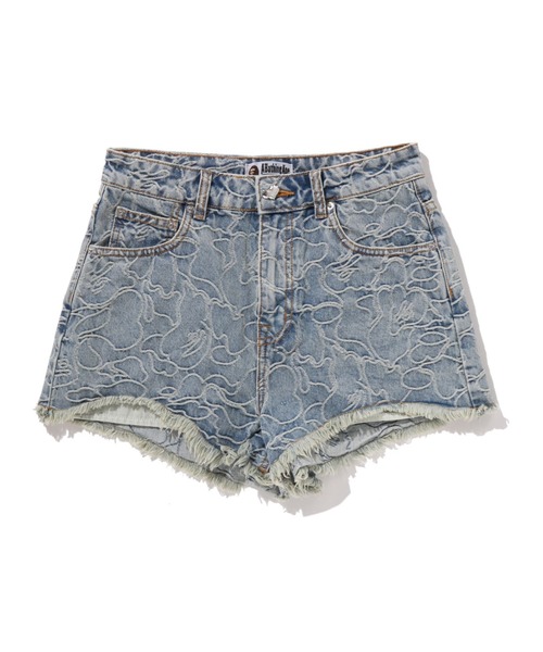 A BATHING APE（アベイシングエイプ）の「LINE CAMO DENIM SHORTS（デニムパンツ・レディース・ライトインディゴブルー/ピンク・MEDIUM/SMALL）」の2枚目の写真
