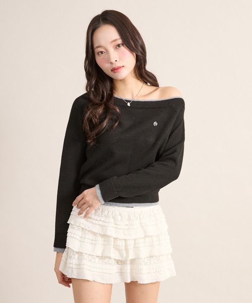 apres jour mignon(アプレジュールミニョン)の「レイヤードワンショルニット(ニット/セーター・レディース・ブラック/グレー/ブラウン系その他・LARGE/フリー)」の4枚目の写真