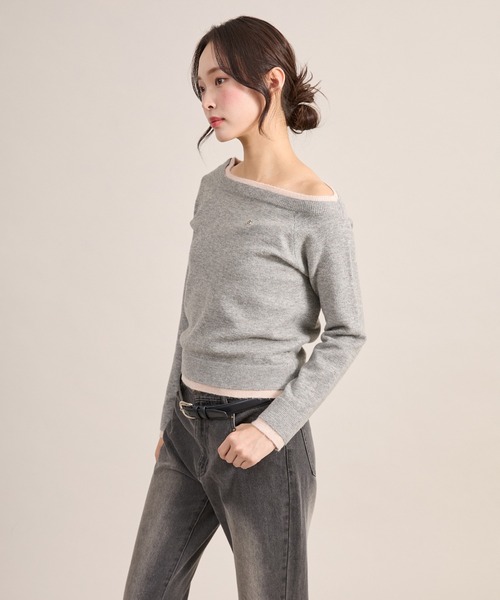 apres jour mignon(アプレジュールミニョン)の「レイヤードワンショルニット(ニット/セーター・レディース・ブラック/グレー/ブラウン系その他・LARGE/フリー)」の6枚目の写真