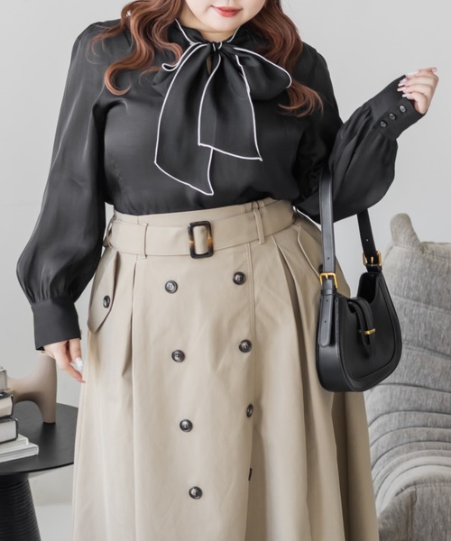 CLETTE(クレット)の「CLETTEオリジナル配色リボンタイシアーブラウス(シャツ/ブラウス・レディース・ブルー/ブラック/ホワイト・4L/3L/LL)」の8枚目の写真