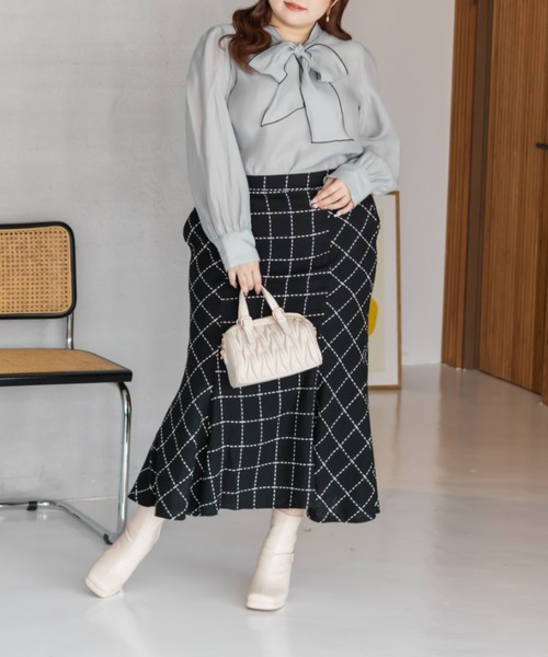 CLETTE(クレット)の「CLETTEオリジナル配色リボンタイシアーブラウス(シャツ/ブラウス・レディース・ブルー/ブラック/ホワイト・4L/3L/LL)」の14枚目の写真