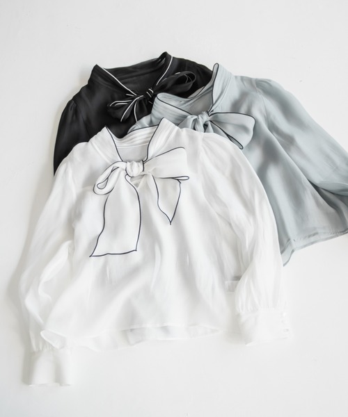 CLETTE(クレット)の「CLETTEオリジナル配色リボンタイシアーブラウス(シャツ/ブラウス・レディース・ブルー/ブラック/ホワイト・4L/3L/LL)」の16枚目の写真