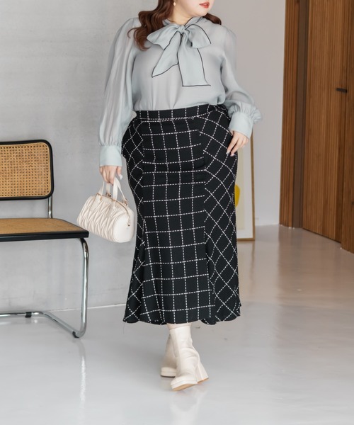 CLETTE(クレット)の「CLETTEオリジナル配色リボンタイシアーブラウス(シャツ/ブラウス・レディース・ブルー/ブラック/ホワイト・4L/3L/LL)」の15枚目の写真