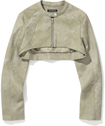 NOT4NERD（ノットフォーナード）の「W Vintage Cropped Leather Jacket - Light Khaki（ライダースジャケット）」