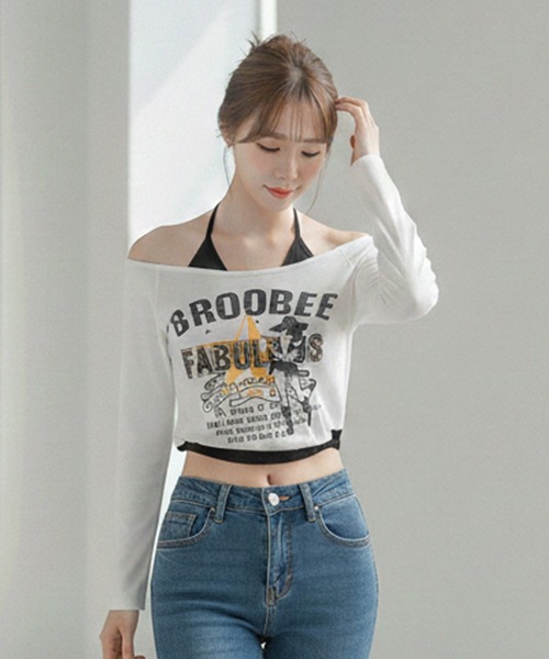 Pt18kg(プラチナイチハチキログラム)の「オフショルダーロゴプリントトップス(Tシャツ/カットソー・レディース・ブラック/ホワイト・FREE)」の16枚目の写真