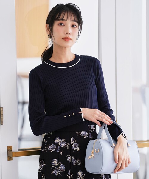 ANY SIS(エニィスィス)の「ラインポイント ニット(ニット/セーター・レディース・ライトグリーン系/ネイビー系/ホワイト系・X-SMALL)」の1枚目の写真