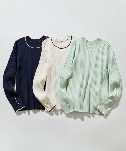ANY SIS(エニィスィス)の「ラインポイント ニット(ニット/セーター・レディース・ライトグリーン系/ネイビー系/ホワイト系・X-SMALL)」の17枚目の写真