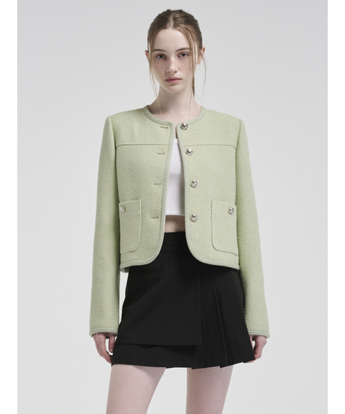 ETMON(エトモン)の「Curved Round Tweed Jacket, Light Green(その他アウター・レディース・その他・S/M)」の1枚目の写真
