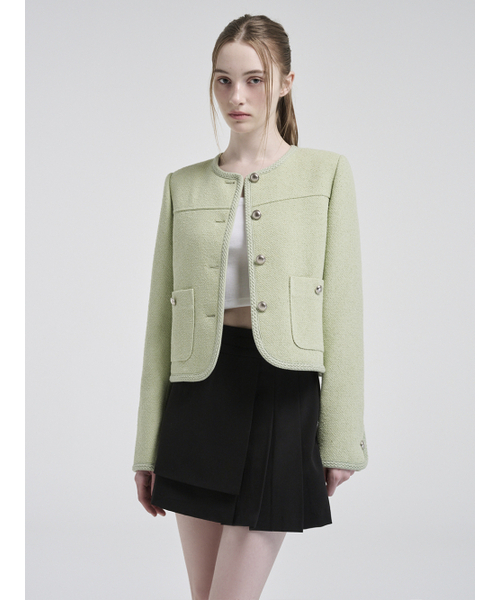 ETMON(エトモン)の「Curved Round Tweed Jacket, Light Green(その他アウター・レディース・その他・S/M)」の2枚目の写真