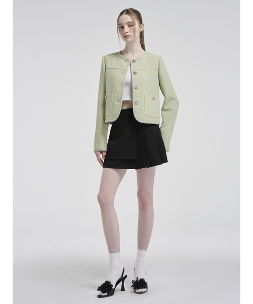 ETMON(エトモン)の「Curved Round Tweed Jacket, Light Green(その他アウター・レディース・その他・S/M)」の3枚目の写真