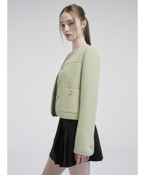 ETMON(エトモン)の「Curved Round Tweed Jacket, Light Green(その他アウター・レディース・その他・S/M)」の4枚目の写真