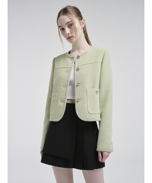 ETMON(エトモン)の「Curved Round Tweed Jacket, Light Green(その他アウター・レディース・その他・S/M)」の5枚目の写真